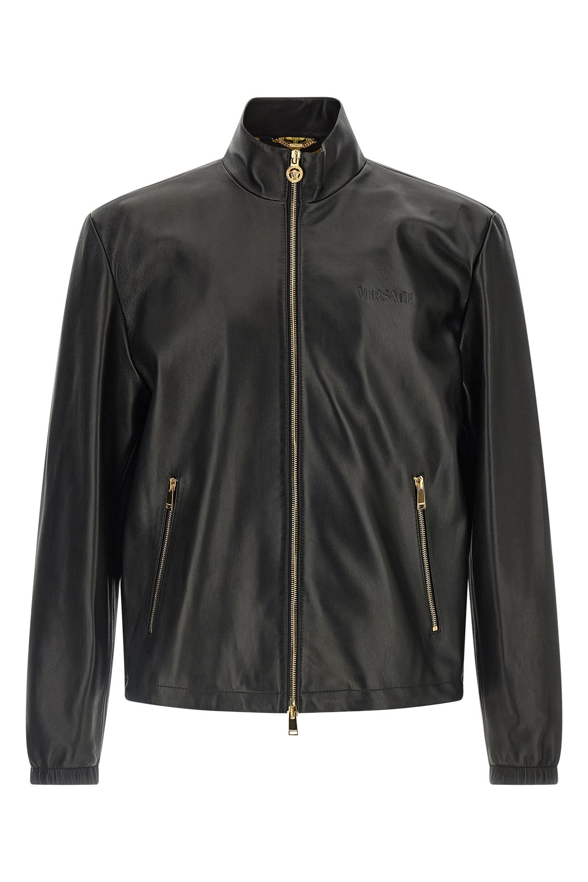 Versace Jacket High Collar Elastic Cuffs In Black