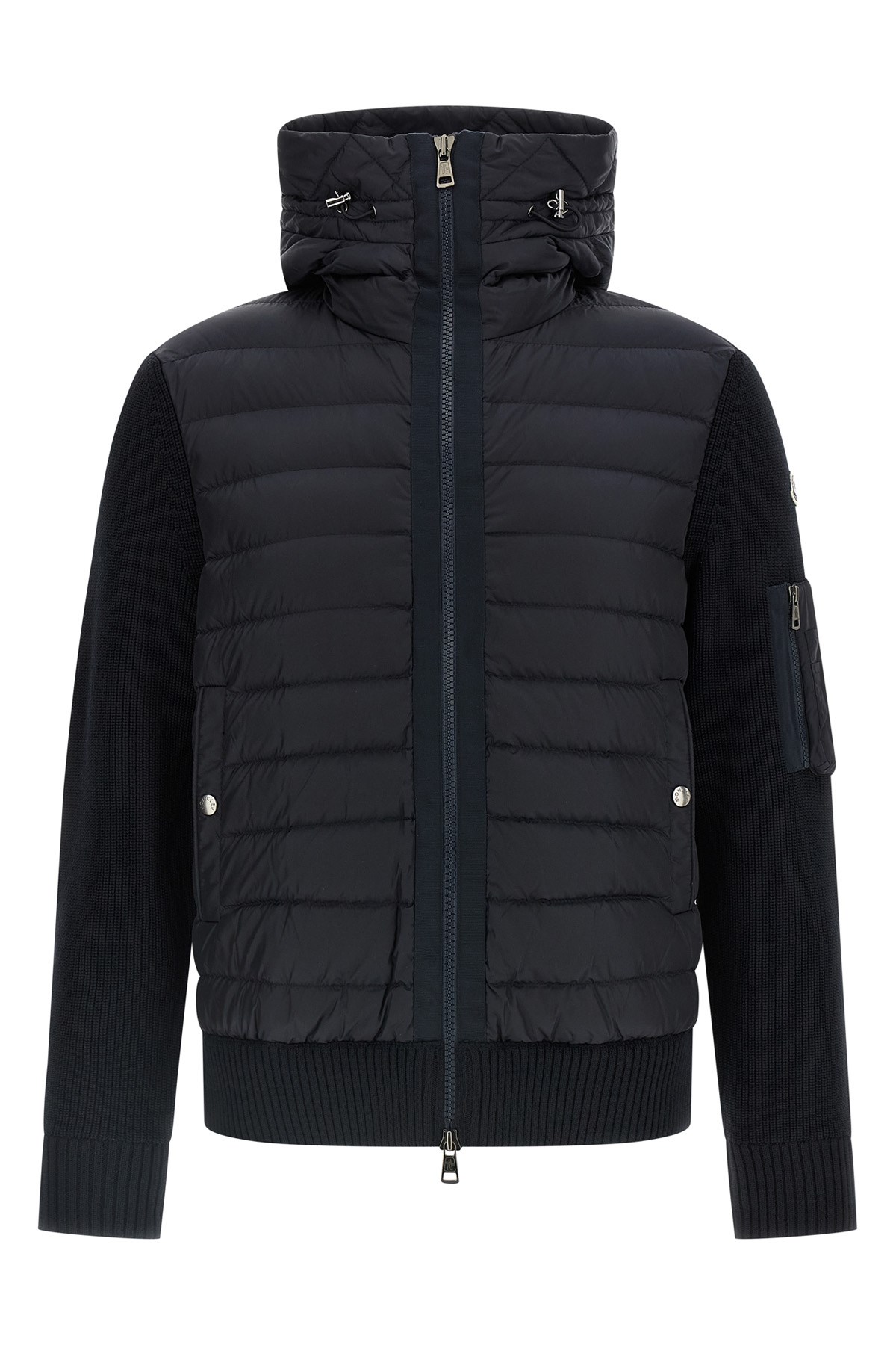 Moncler Wool Blend Tricot Down Jacket In Blue