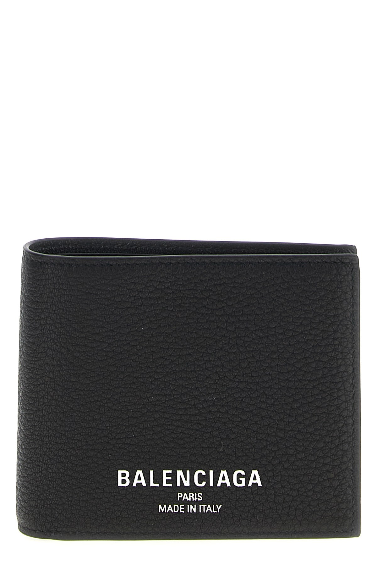 Balenciaga Black Bi-fold Credit Wallet In Hammered Leather In Black