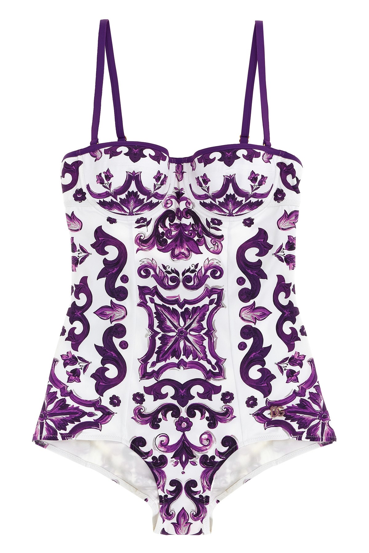 Dolce & Gabbana 'maiolica' Print One-piece Swimsuit In Purple