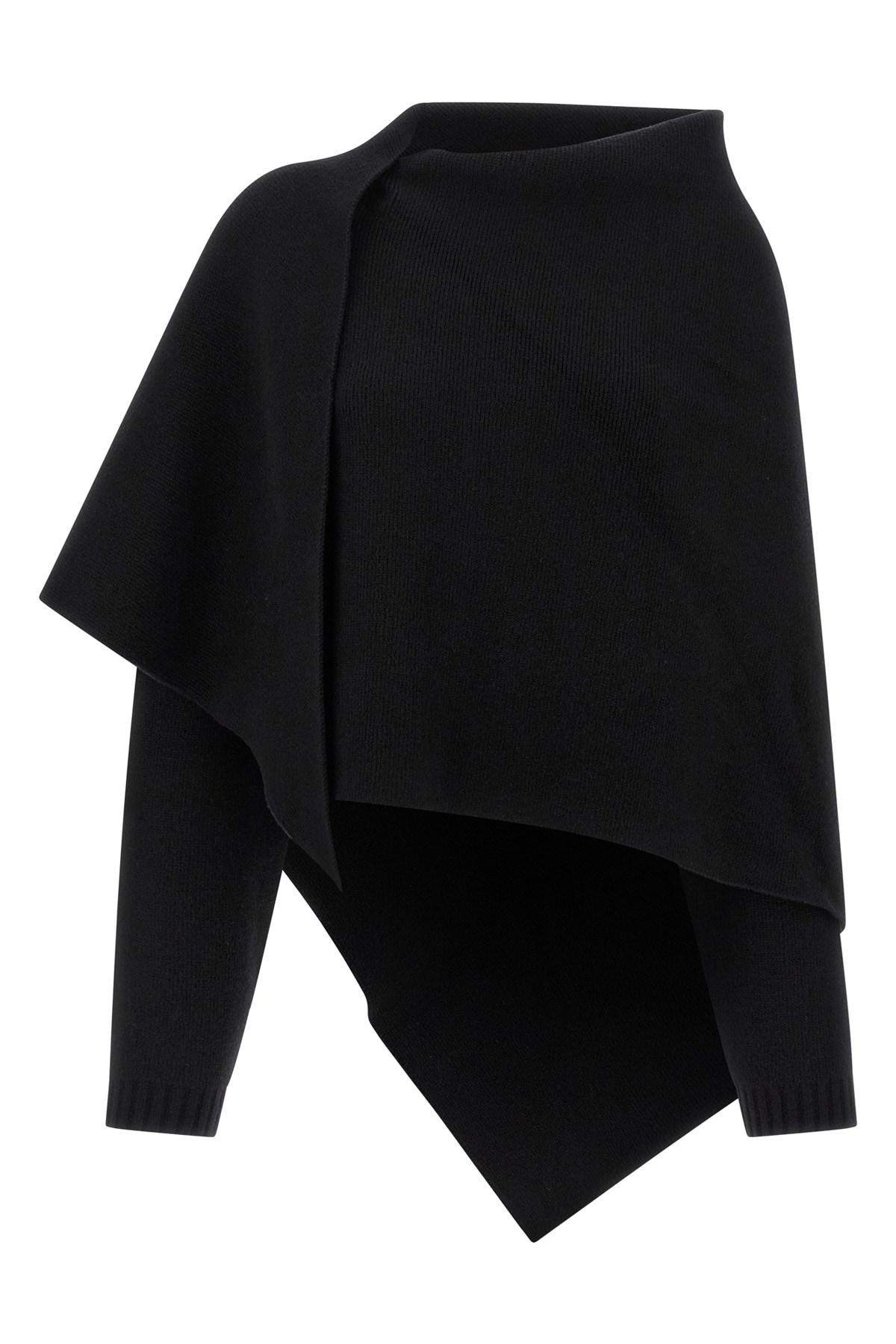 Alberta Ferretti Draped Knit Cardigan With Ribbed Accents In Black
