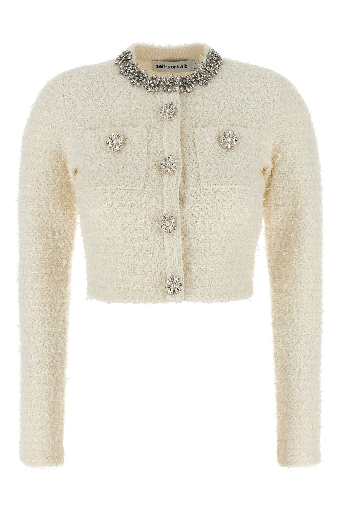 Self-portrait Cream Textured Knit Sweaters And Cardigans White In White