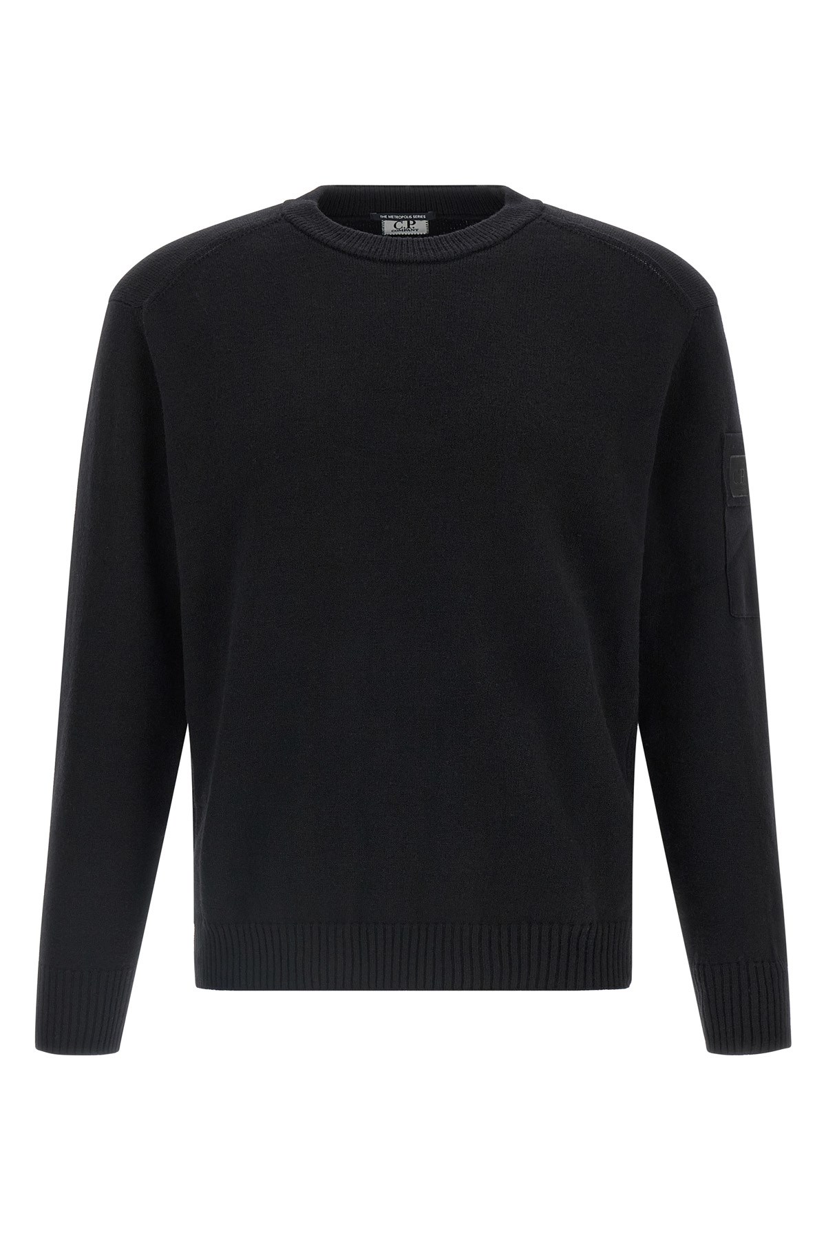 C.p. Company Fine Wool Crew Neck Sweater With Patch In Black