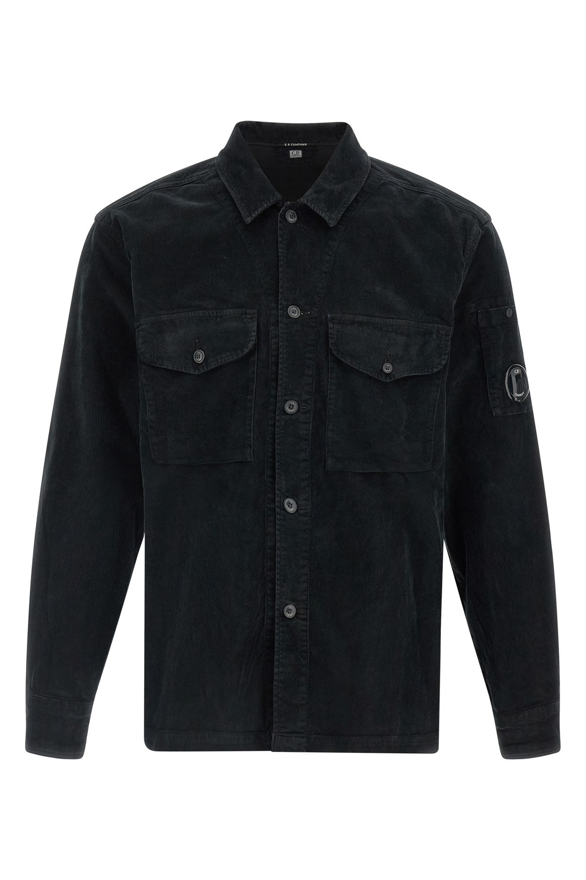 C.p. Company Textured Corduroy Overshirt With Pointed Collar In Black