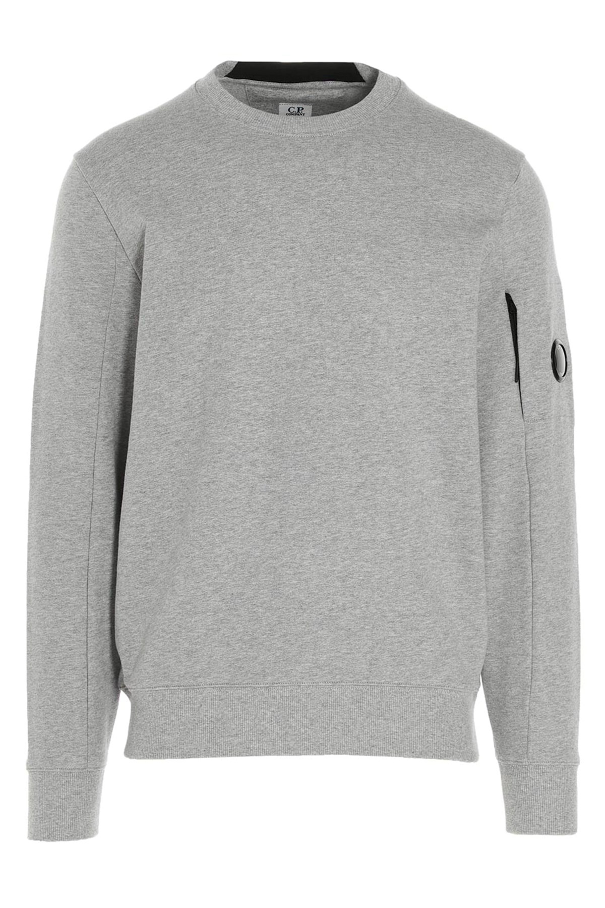 C.p. Company Gray Diagonal Raised Fleece Crewneck Lens Sweatshirt In Gray