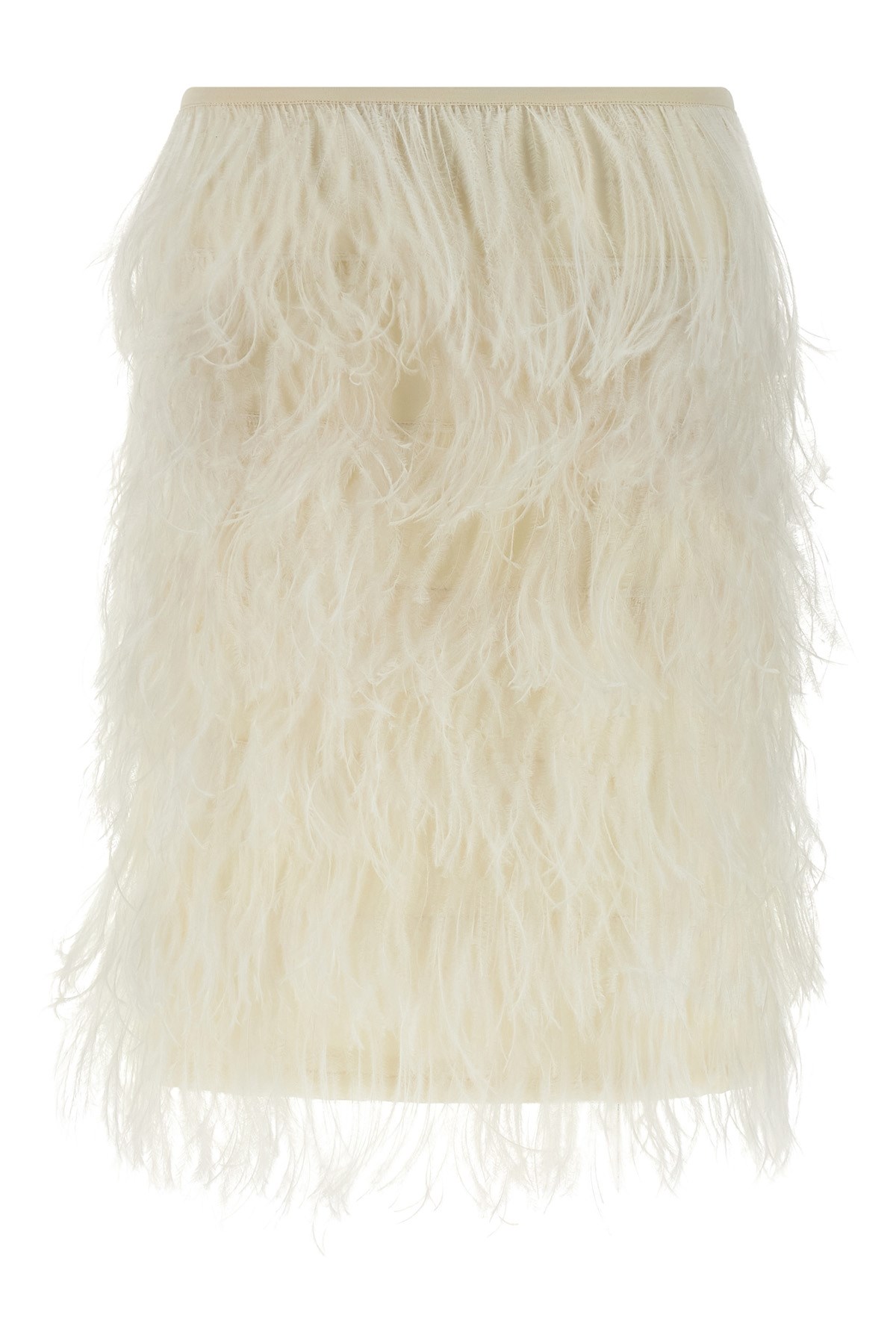 Attico Elastic Waistband Feather Detailed Skirt In Neutral