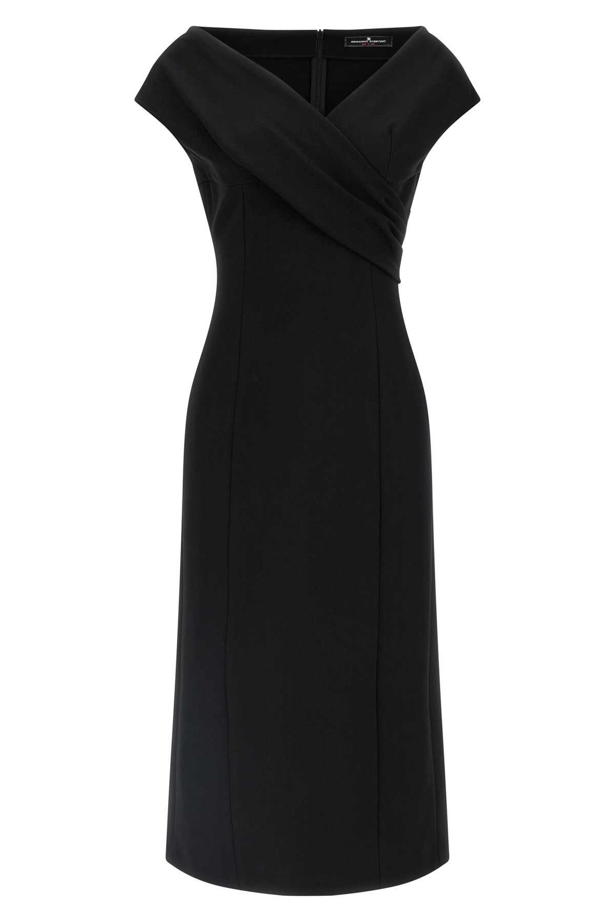 Ermanno Scervino Draped Neckline Midi Length Off-shoulder Dress In Black