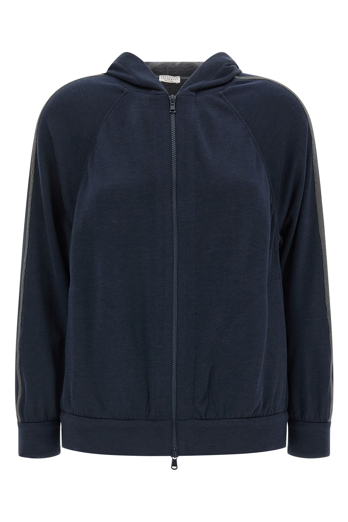 Brunello Cucinelli Hooded Sweatshirt With Side Stripe Detail In Blue
