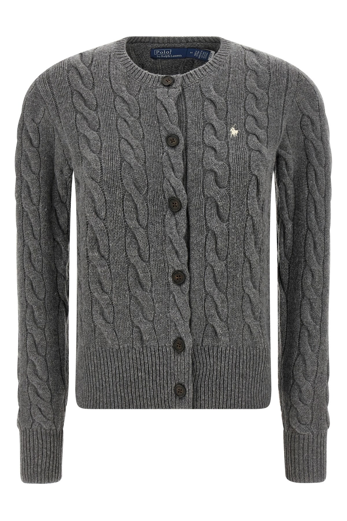 Polo Ralph Lauren Cable Knit Sweater With Button-up Front And Fitted Ribbed Hem In Gray
