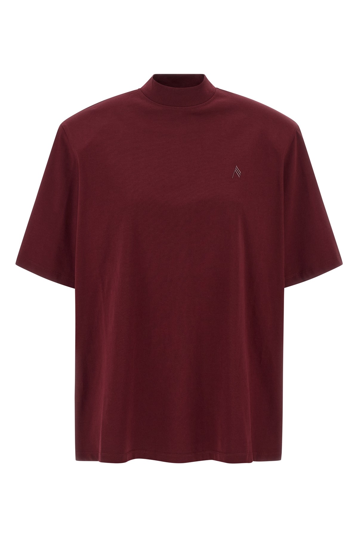 Attico Crewneck Mock Neck Logo Embroidered Top In Burgundy