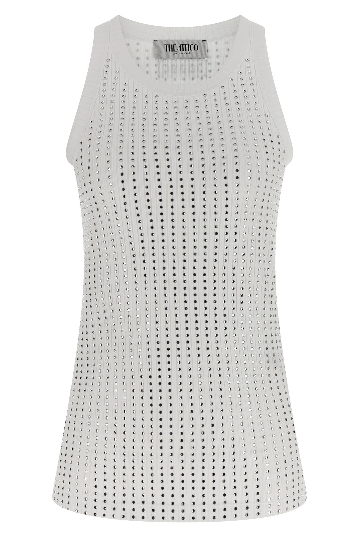 Attico Crew Neck Perforated Ribbed Sleeveless Tank Top In White