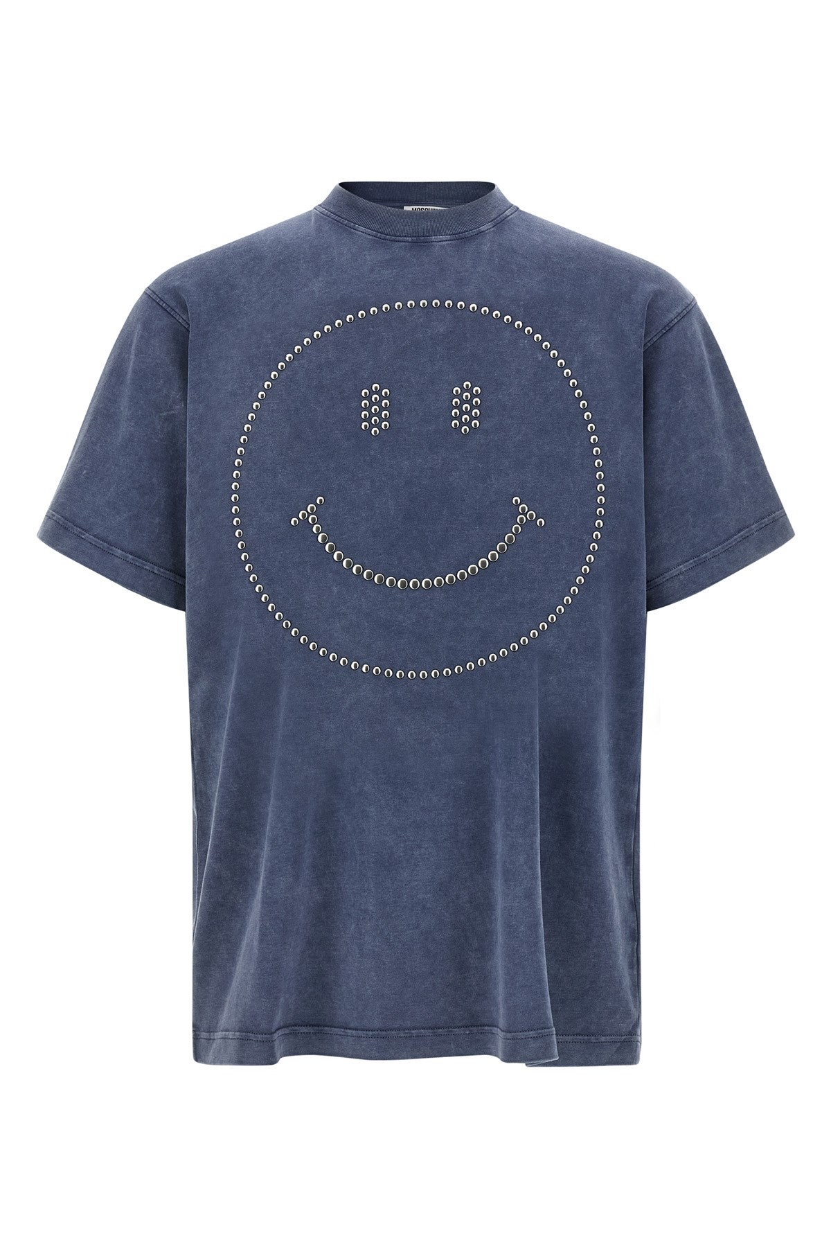 Moschino Smiley Face Studs Crew Neck T-shirt In Blue