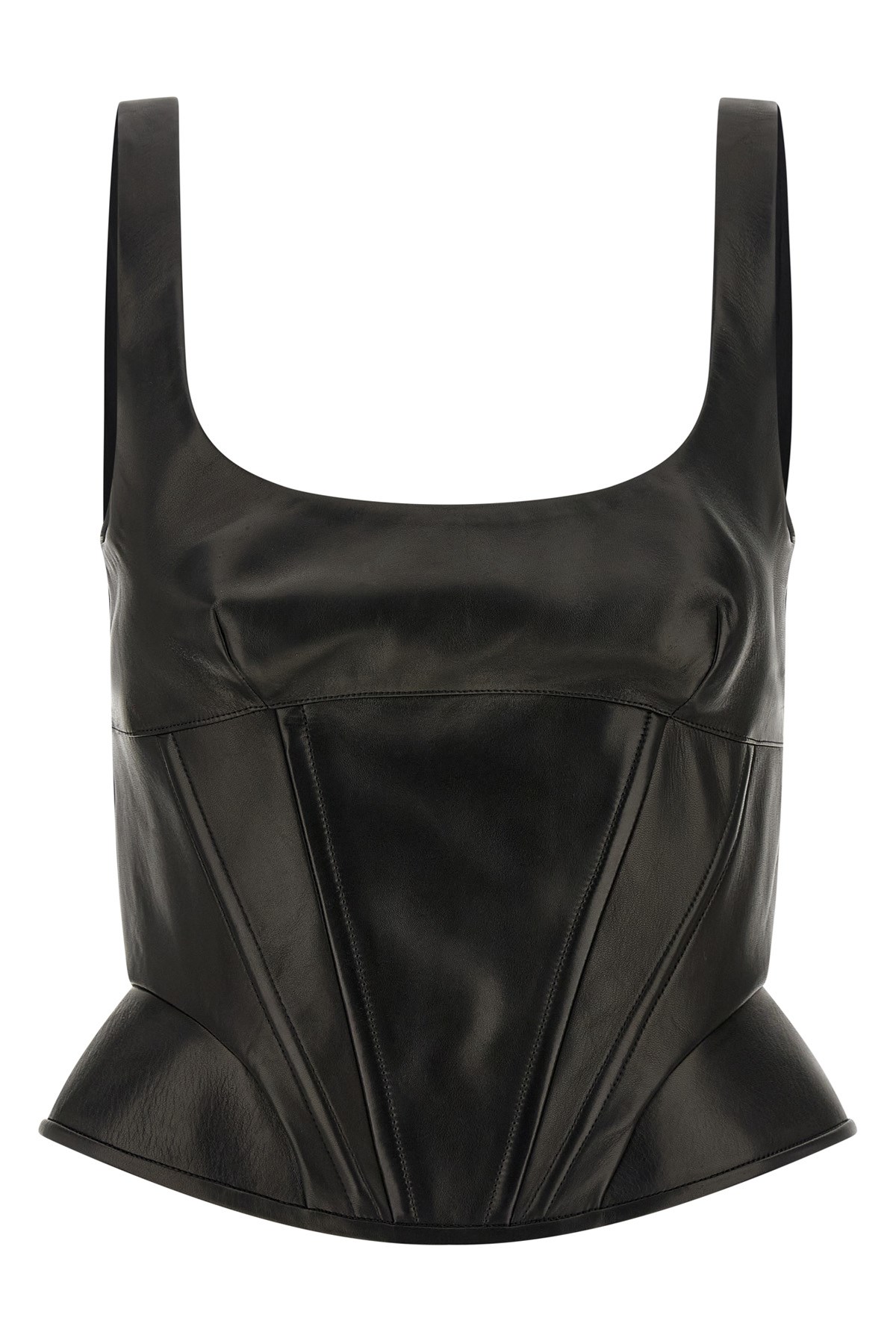 Ermanno Scervino Square Neckline Leather Top With Panel Detailing In Black