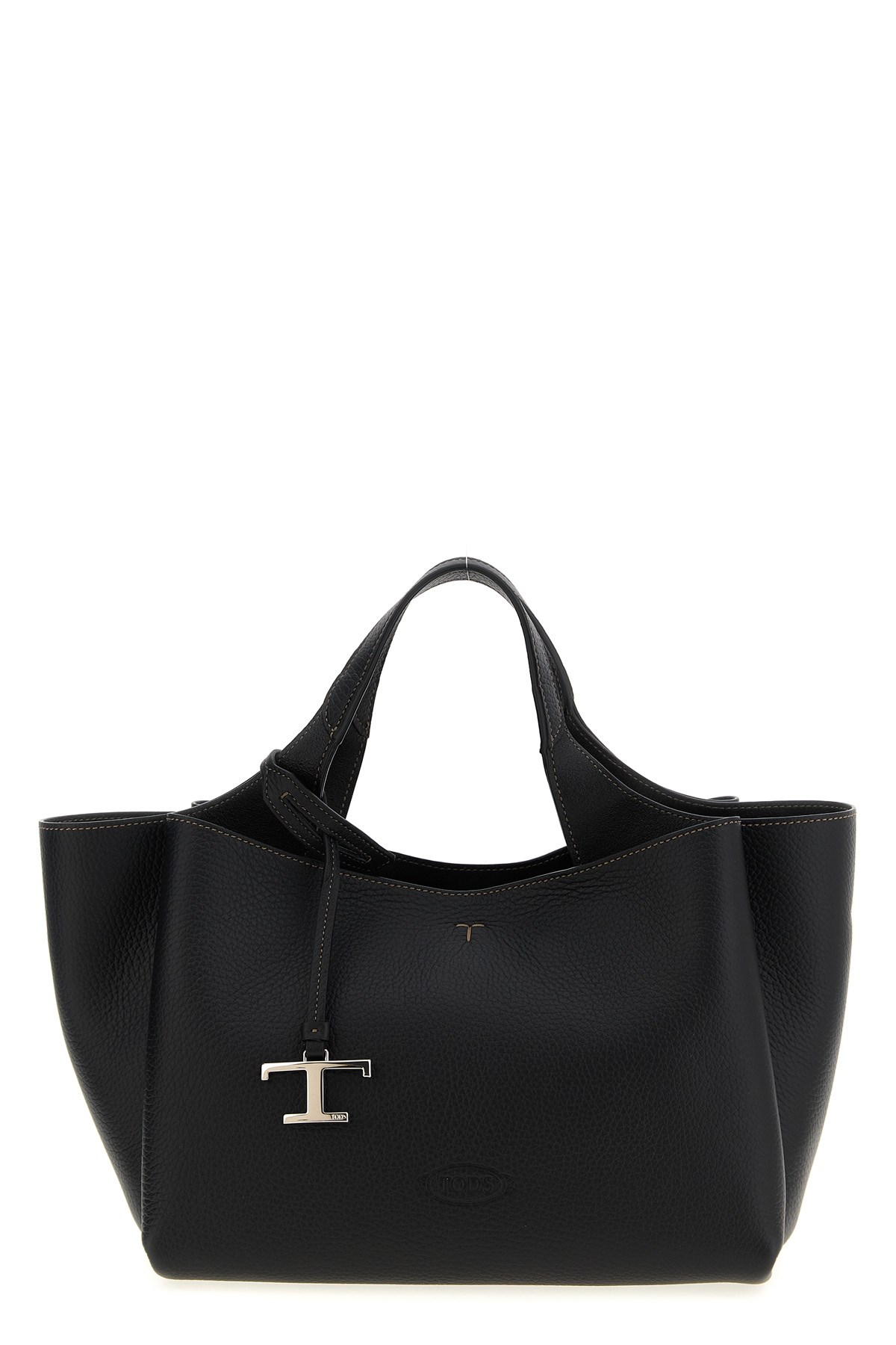Tod's Mini Leather Shopping Bag With Grained Texture In Black