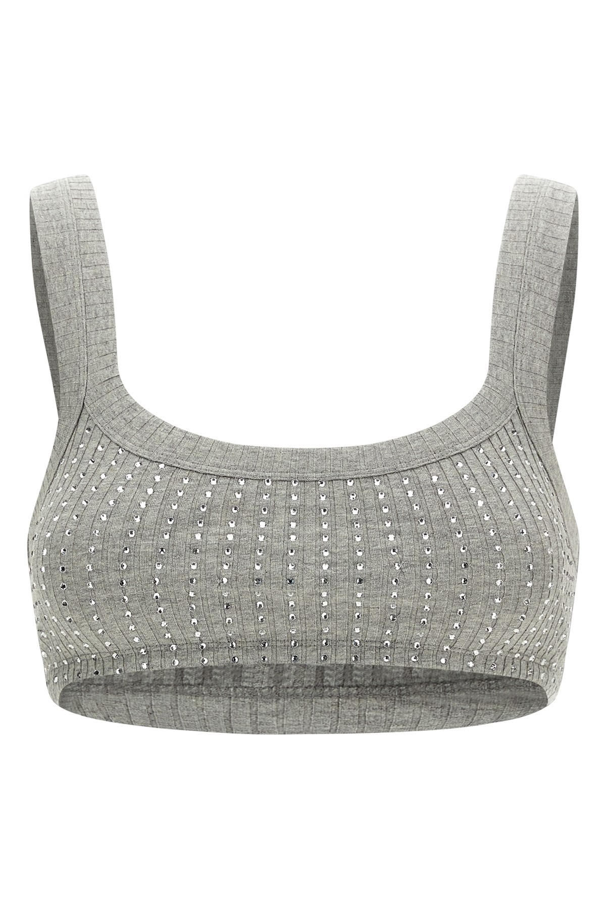 Attico Embellished Ribbed Square Wide Straps Top In Gray
