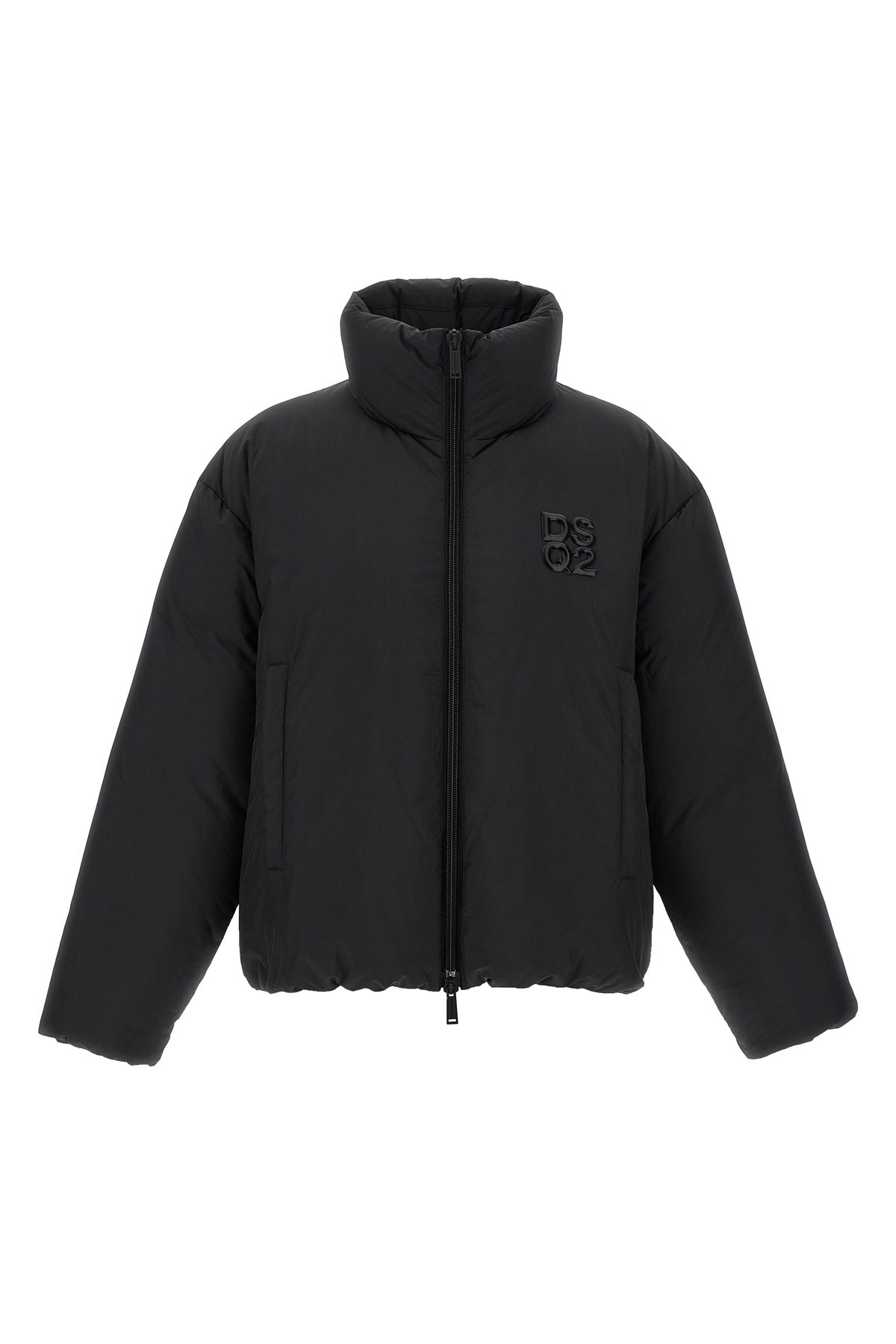 Dsquared2 Classic Black Puffer Bomber Jacket With Ribbed Cuffs In Black
