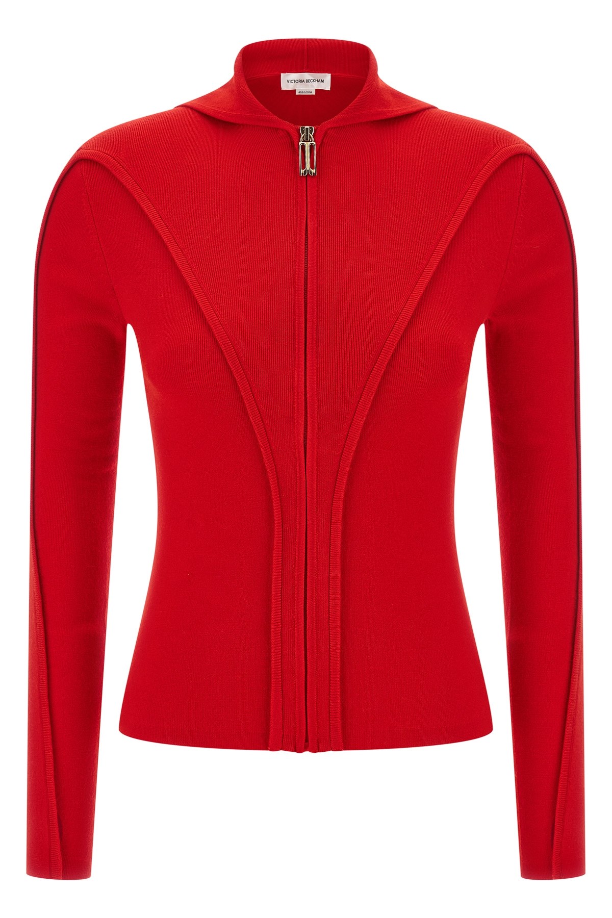 Victoria Beckham Piping Detail Hooded Top Bright Rose In Red
