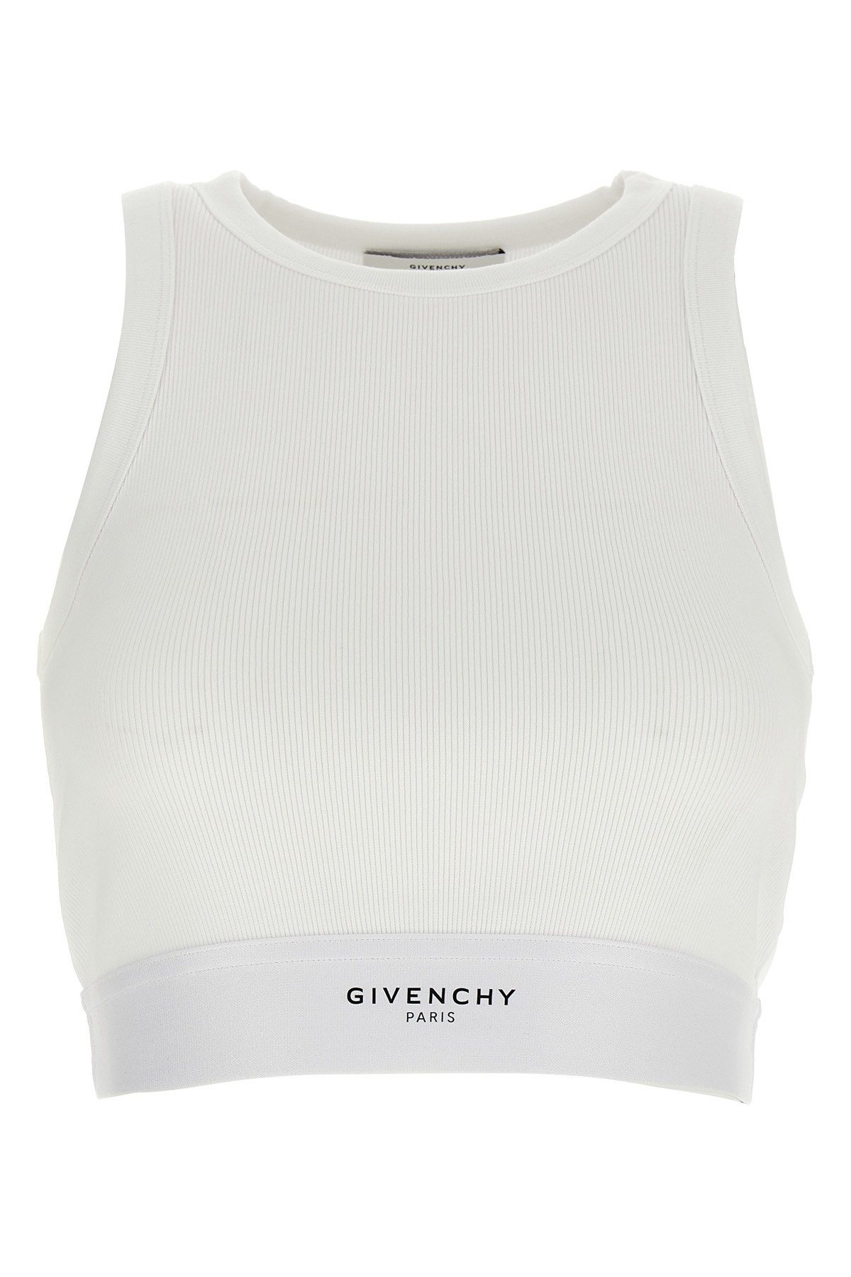 Givenchy White Ribbed Stretch Cotton Cropped Tank Top In White