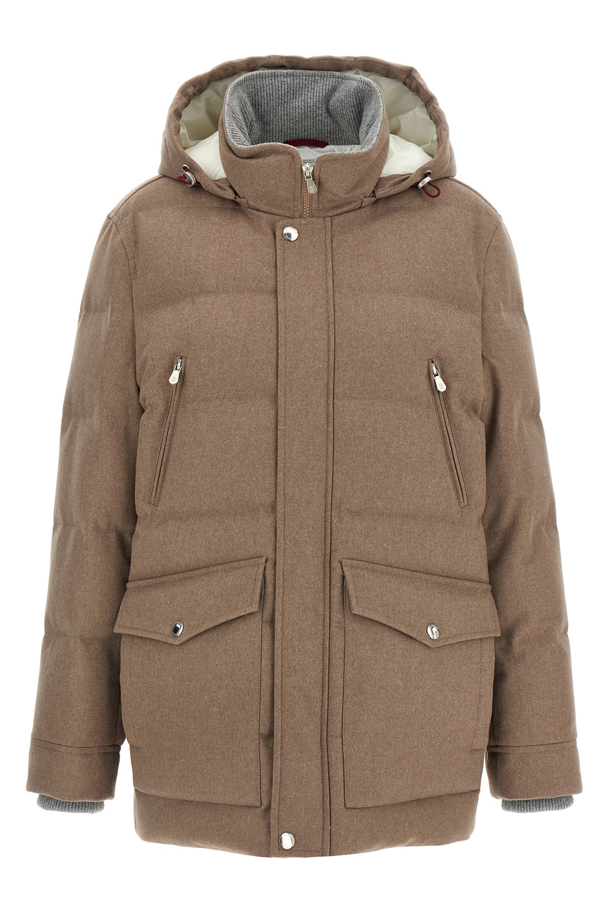 Brunello Cucinelli Flannel Down Jacket Puffer Jackets Beige In Sand