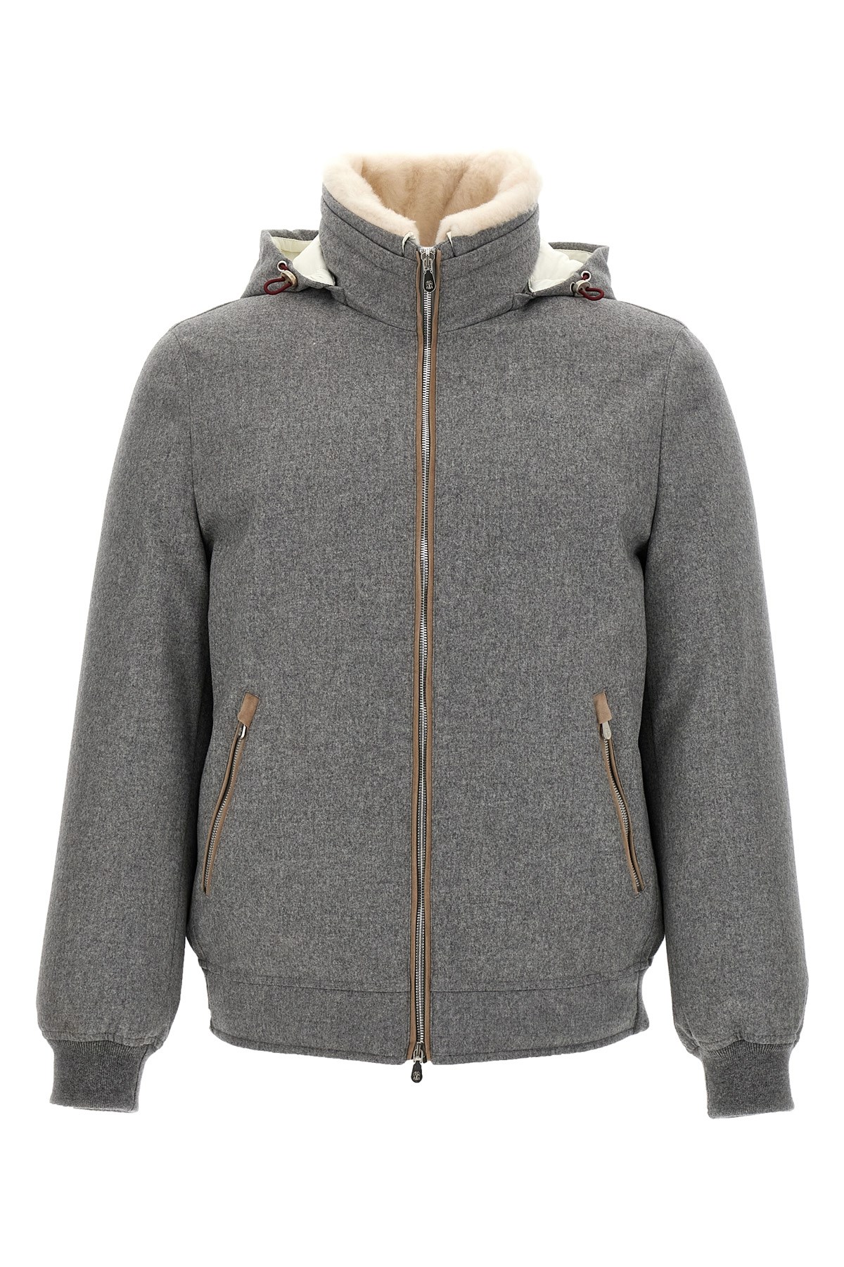 Brunello Cucinelli Sherling Neck Bomber Jacket In Gray