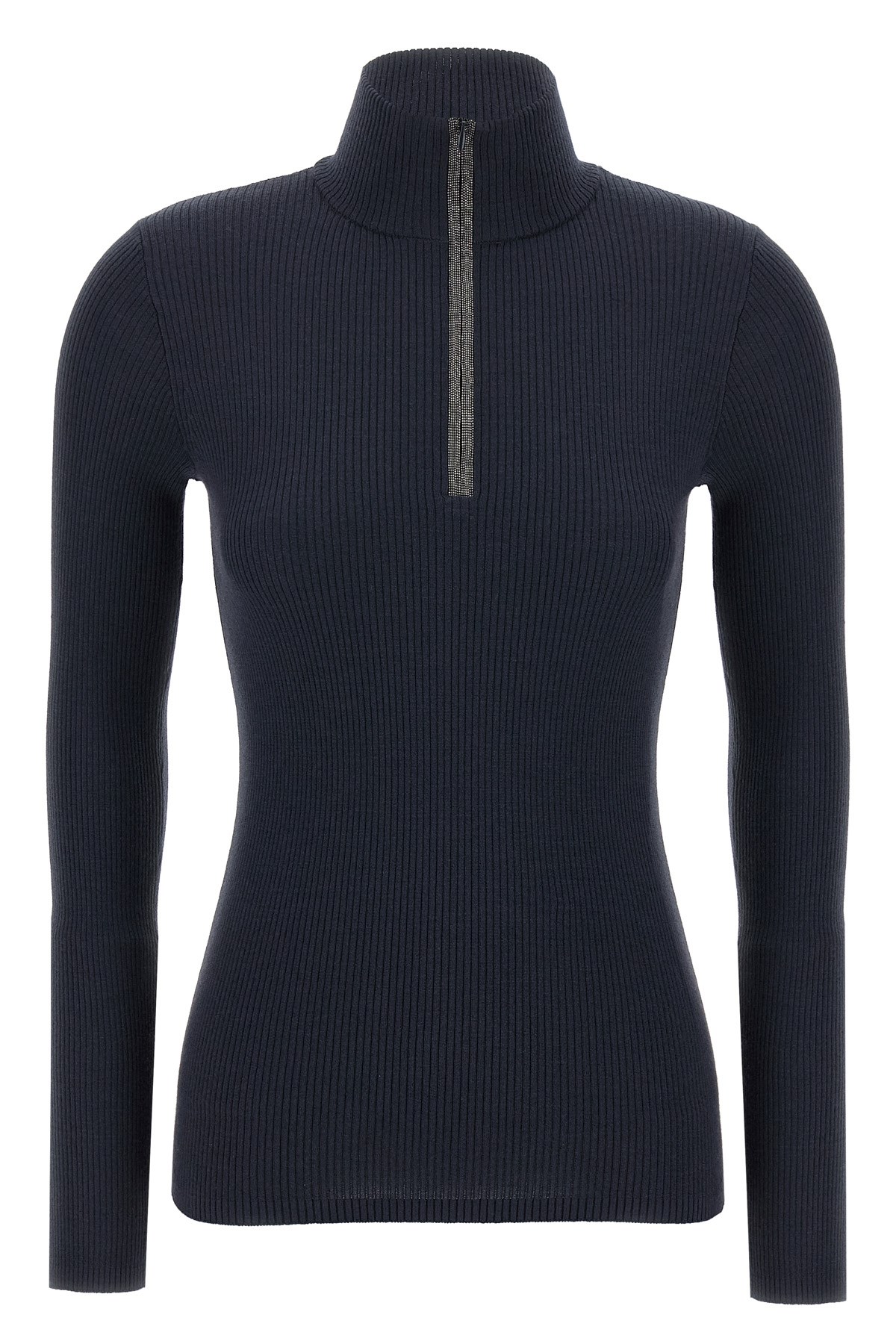 Brunello Cucinelli Wolf Knitwear With Long Sleeves And High Neck In Blue