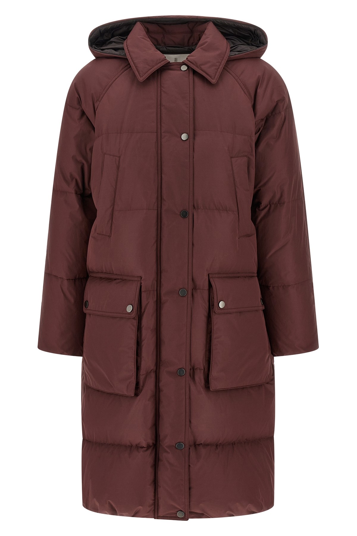 Brunello Cucinelli Shiny Zipper Pull Puffer Jackets Bordeaux In Burgundy