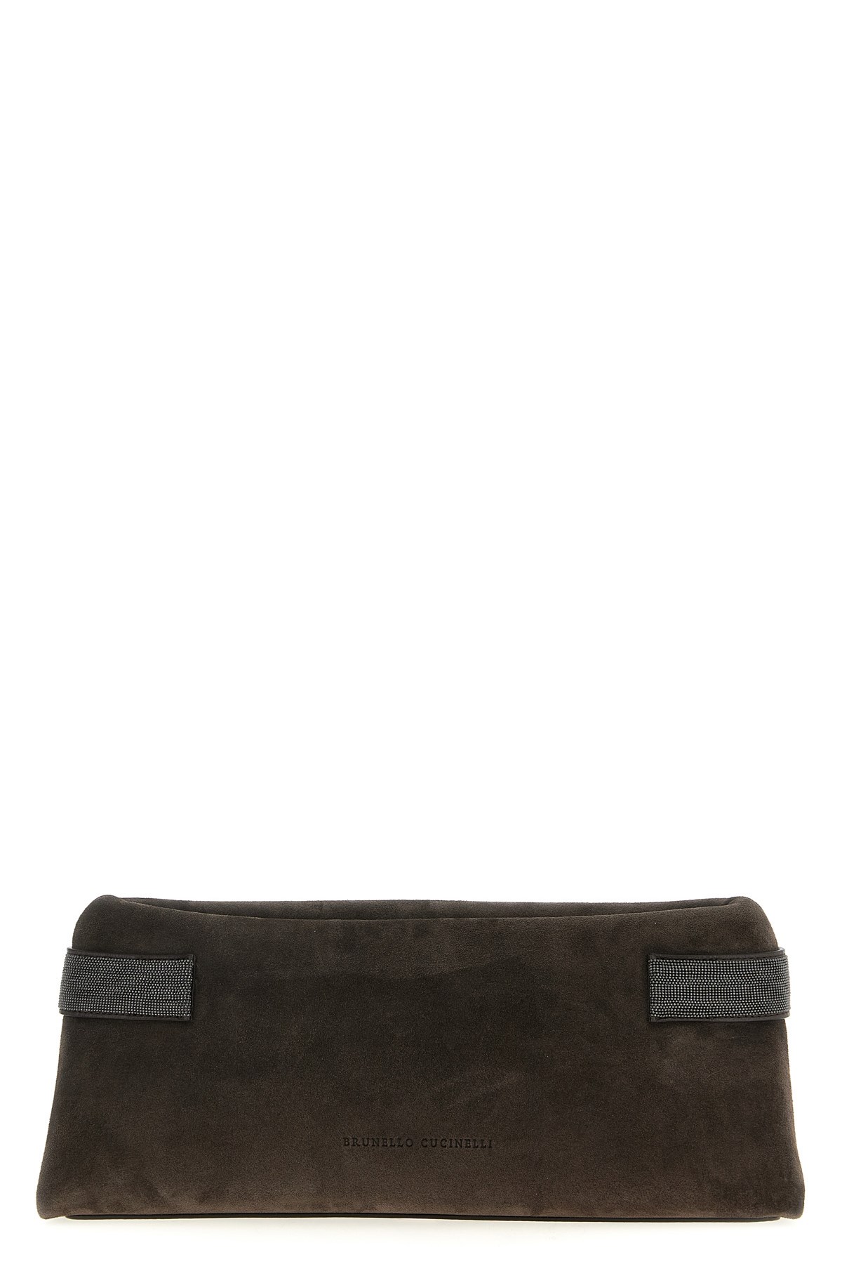 Brunello Cucinelli Suede Pochette With Monili Detail In Brown