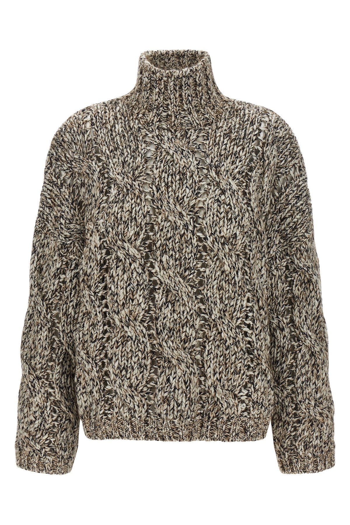 Brunello Cucinelli Cable-knit High-neck Sweater In Multi