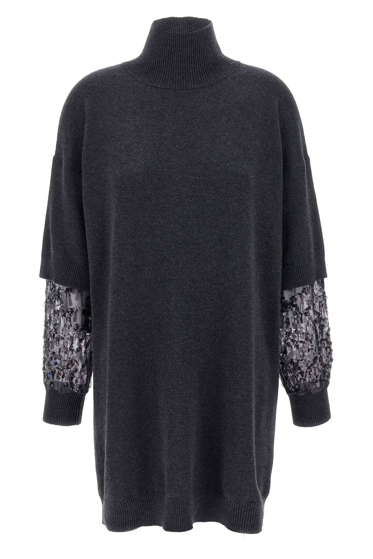 Brunello Cucinelli Sequin-embellished High-neck Mini Dress In Gray