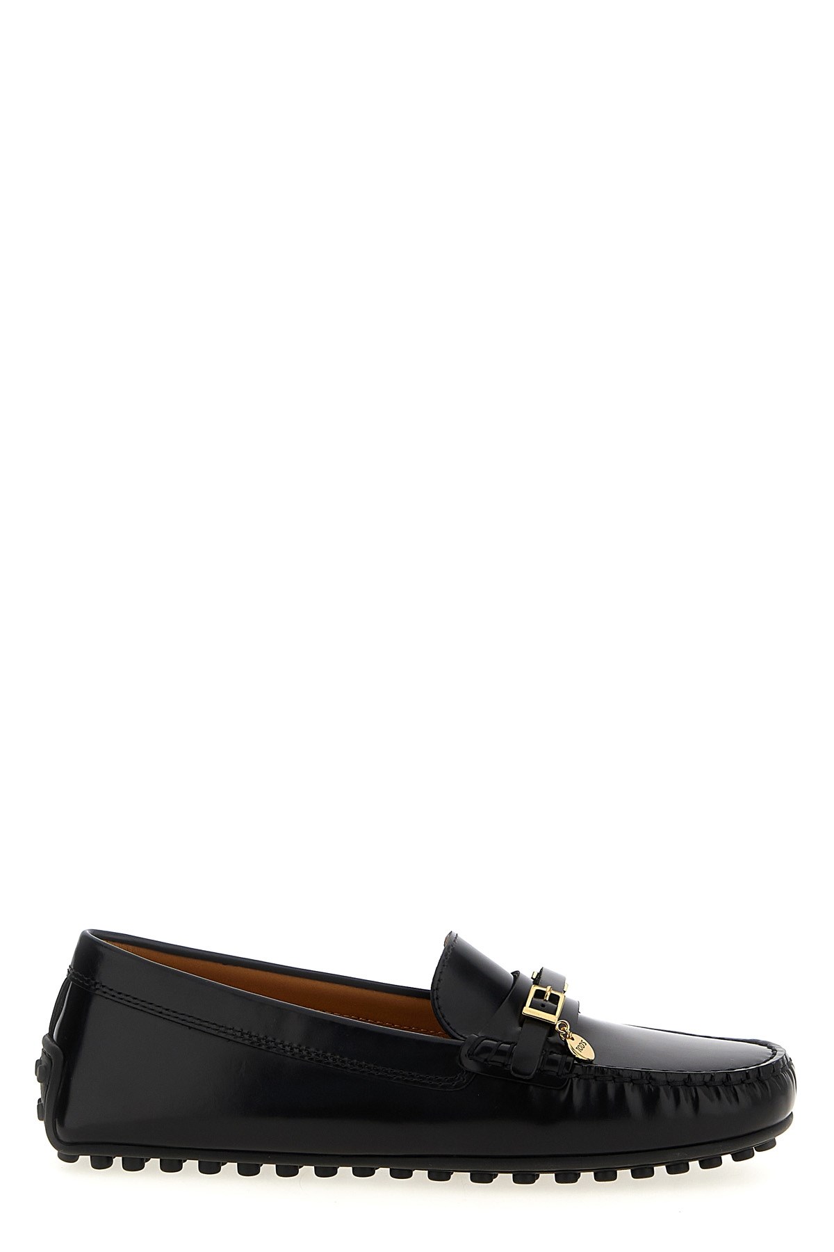 Tod's Urban Brushed Leather Loafers With Decorative Strap In Black