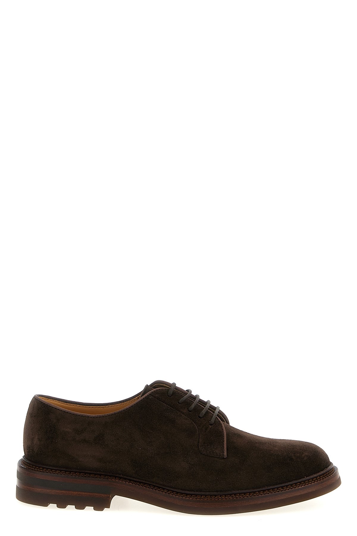 Brunello Cucinelli Classic Brown Suede Derby Shoes In Green