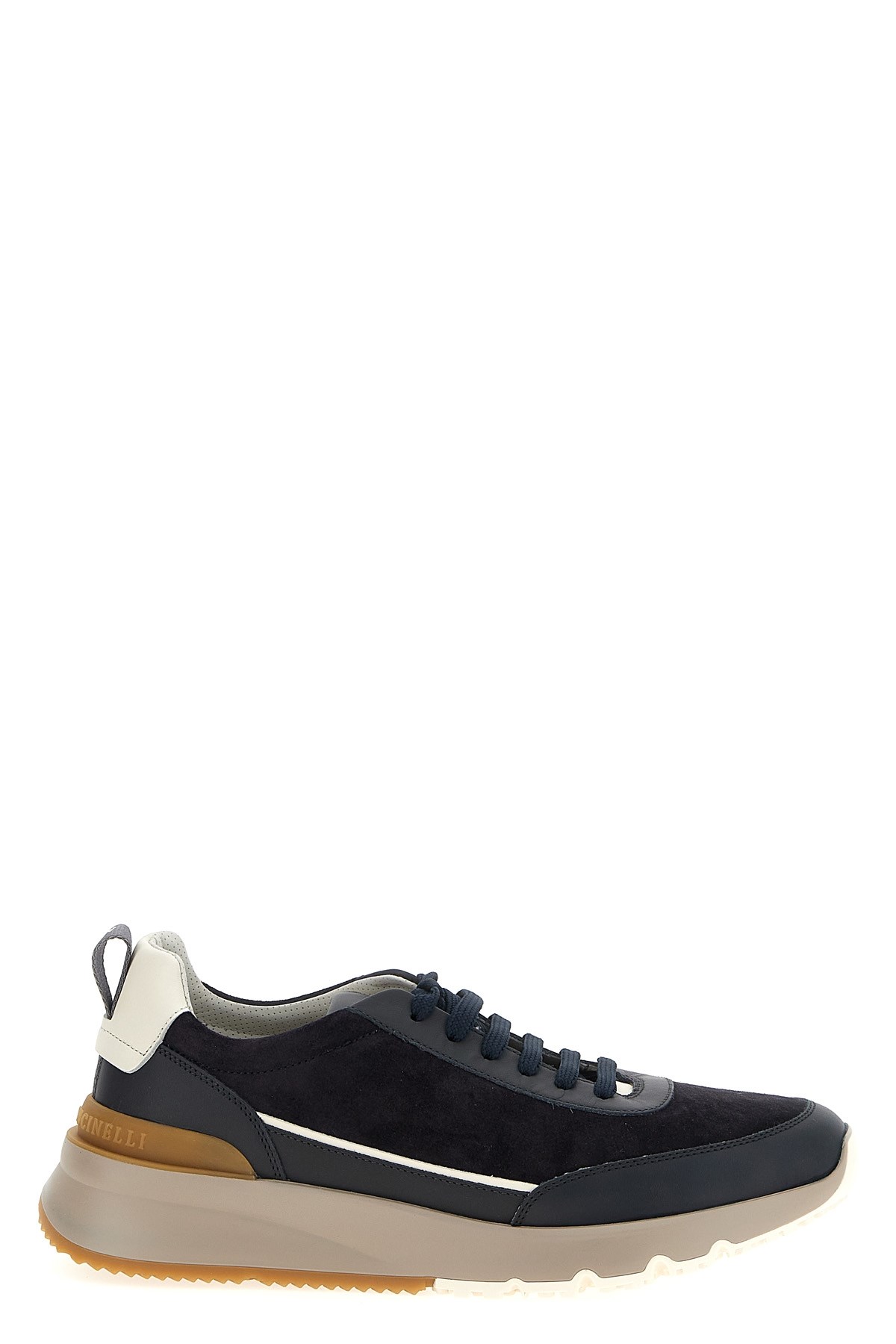 Brunello Cucinelli Suede And Smooth Material Flat Shoes With Contrasting Sole In Blue