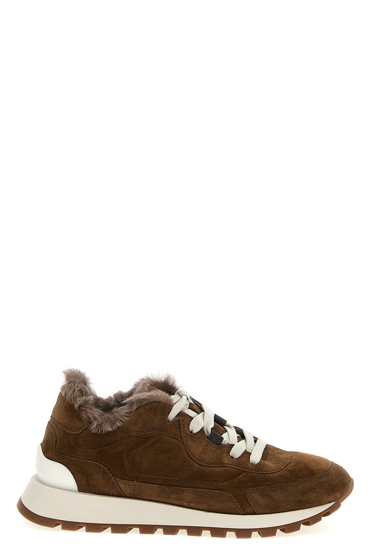 Brunello Cucinelli Runner Monili Suede And Canvas Sneakers In Nude