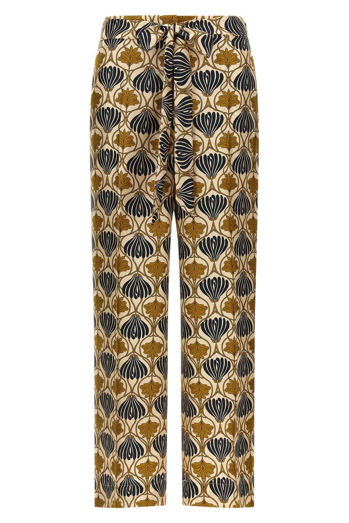 Max Mara Silk Printed Wide-leg Trousers In Yellow