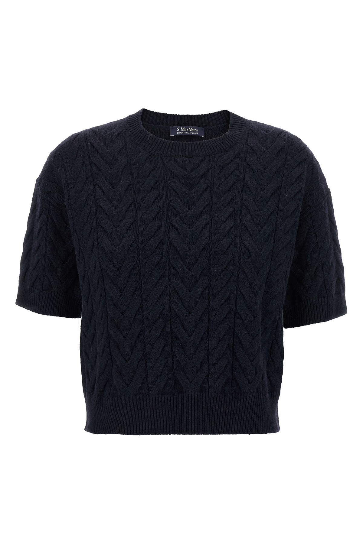 Max Mara Textured Cable Knit Cropped Sweater In Blue