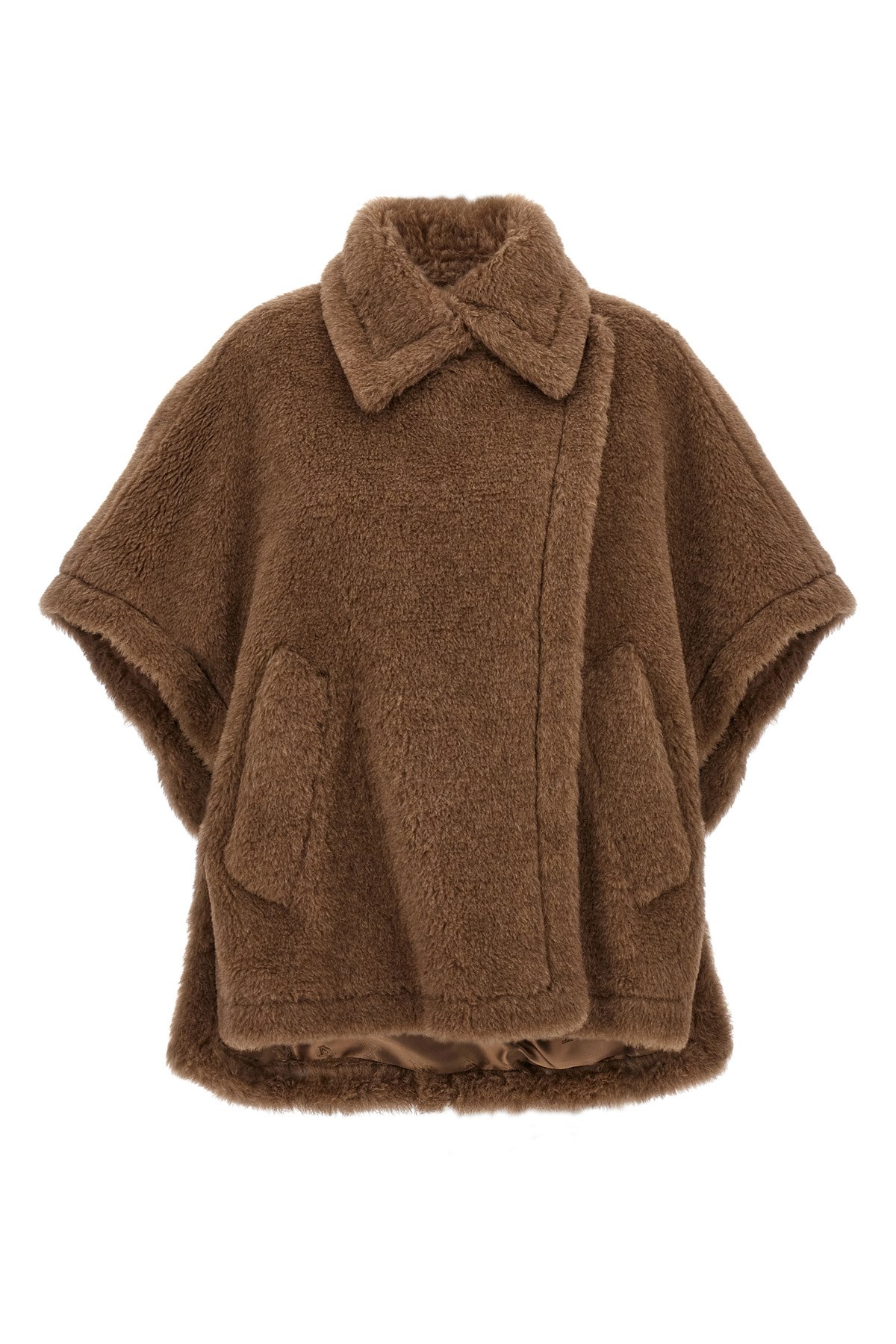 Max Mara Collared Cape With Front Pockets And Short Sleeves In Brown