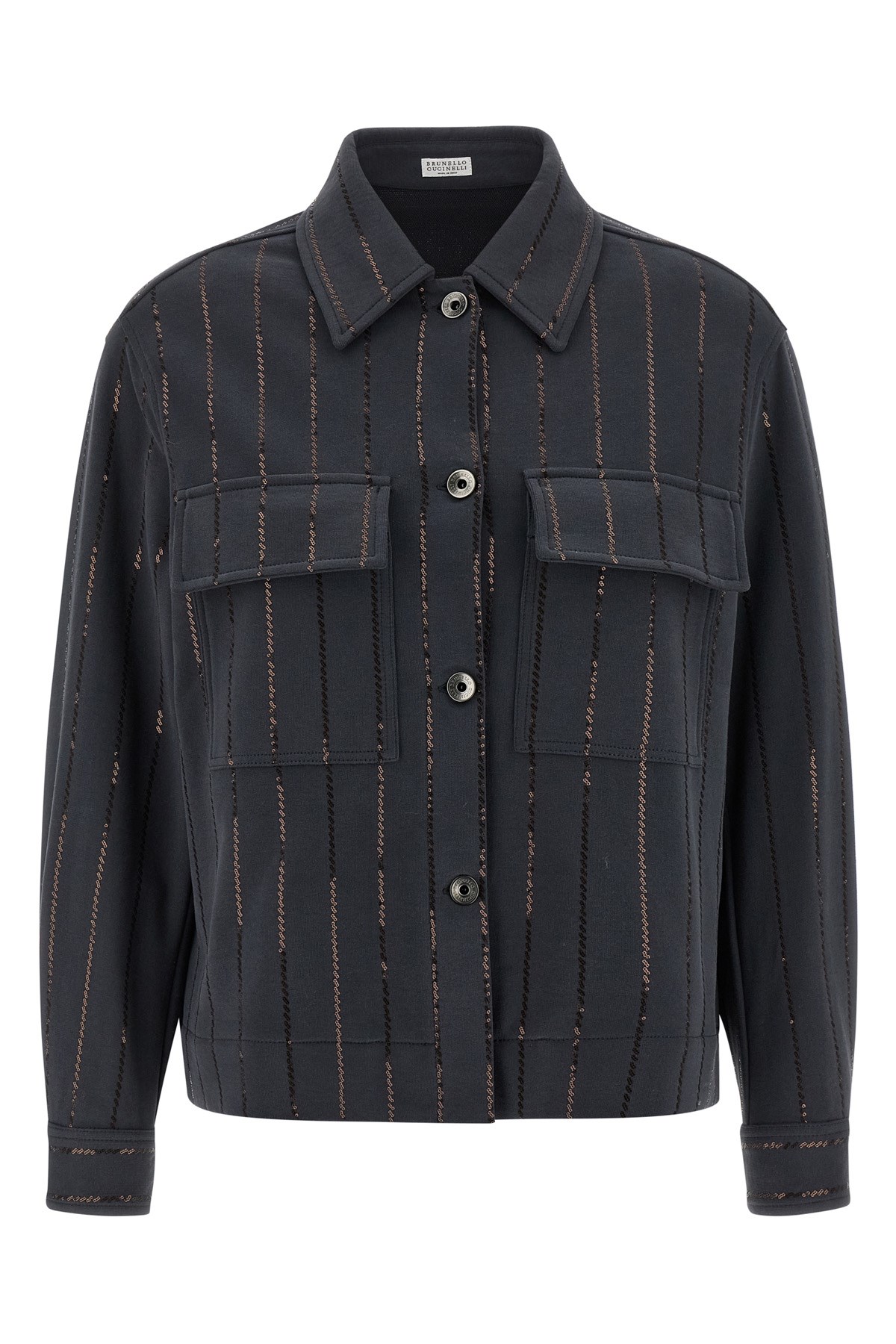 Brunello Cucinelli Knitwear With Chest Pockets And Collared Neck In Blue