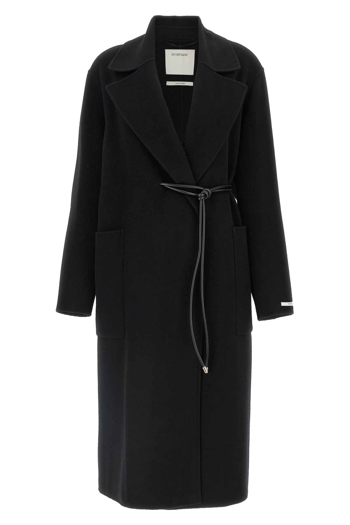 Sportmax Waist Belted Long Coat With Notched Lapels In Black