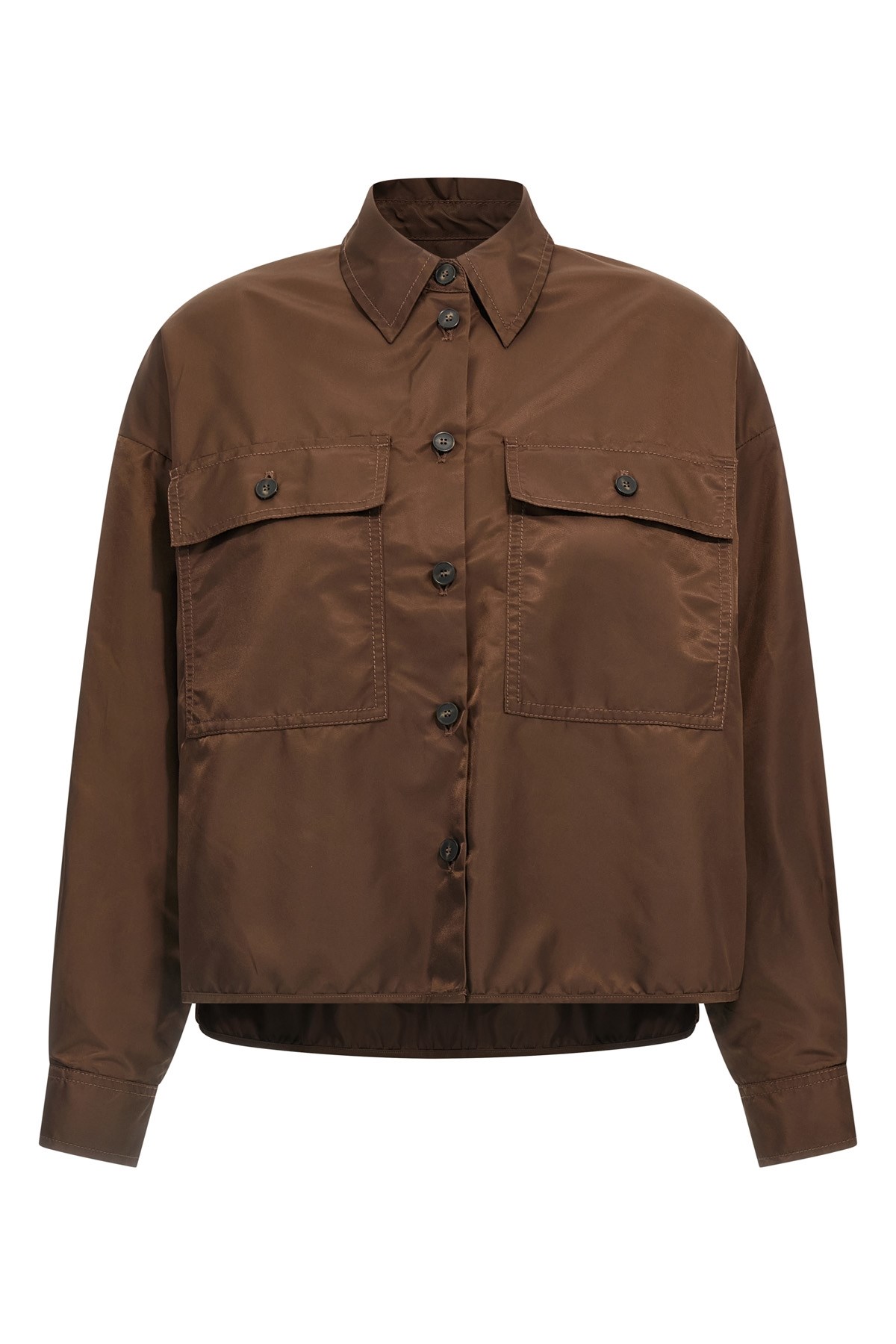 Weekend Max Mara Collared Crop Shirt With Chest Pockets And Long Sleeves In Brown