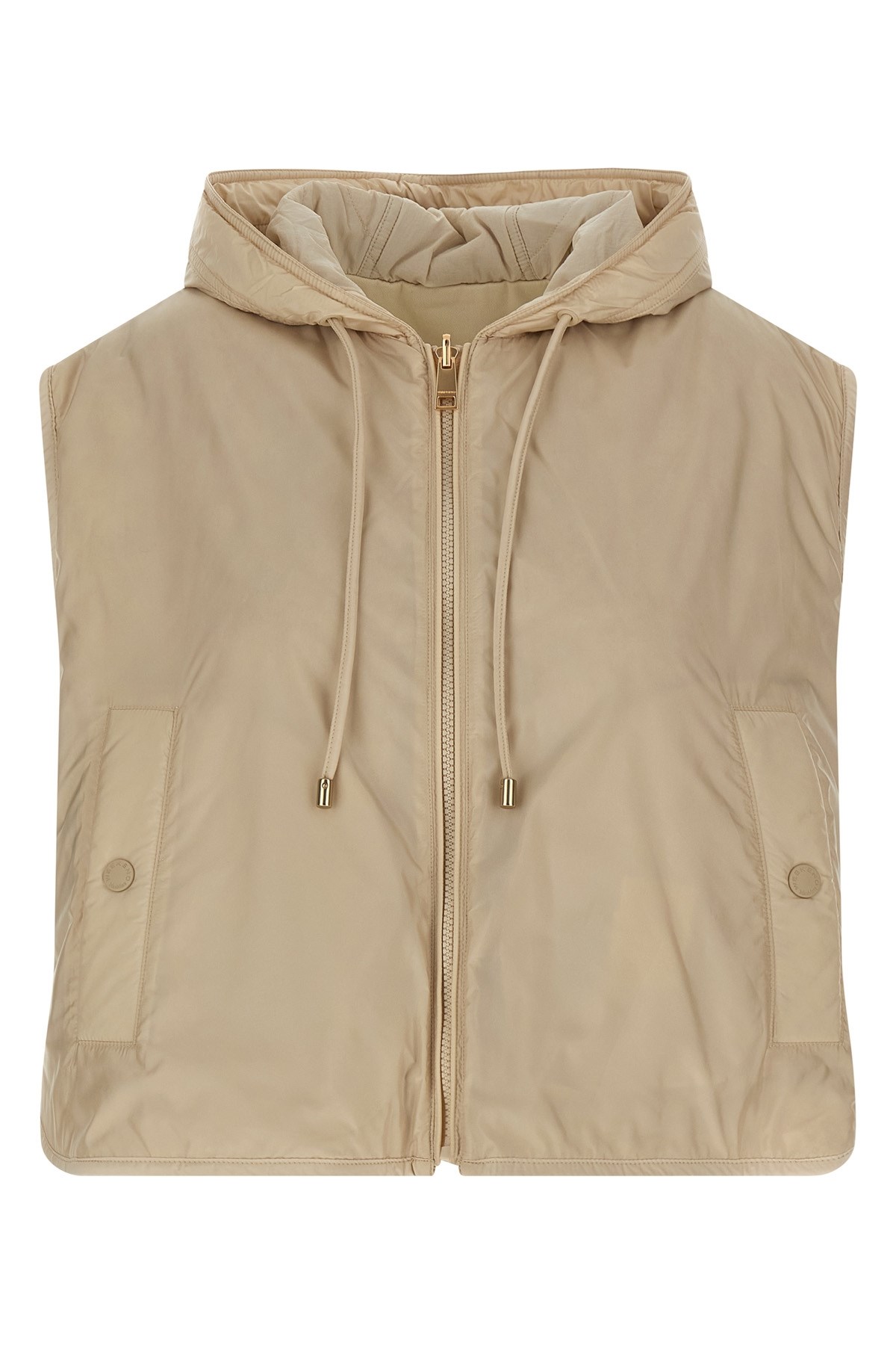 Weekend Max Mara Reversible Quilted Hooded Vest Drawstring In Sand