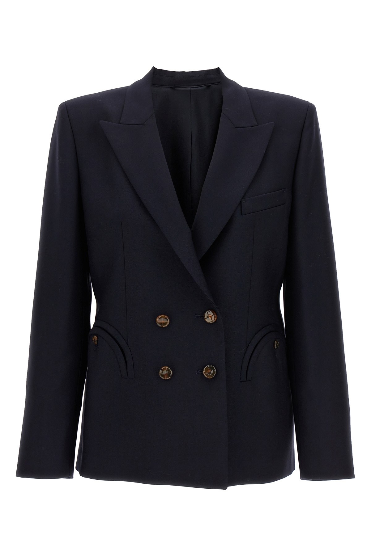 Blazé Milano Missy Double-breasted Cotton-blend Blazer In Black