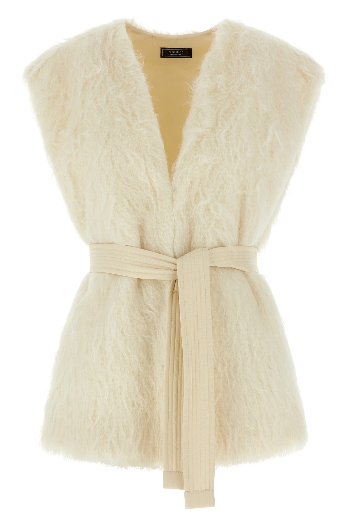Peserico Waist Belted Sleeveless Fur Vest In White