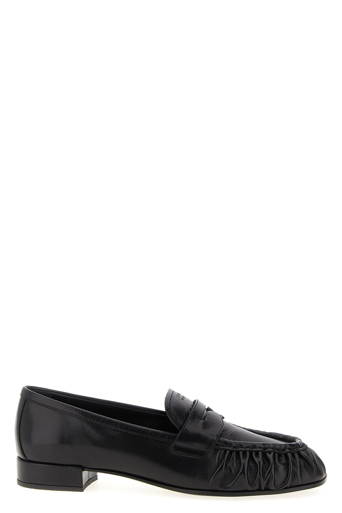 Prada Rounded Toe Loafers With Textured Detailing And Low Block Heel In Black