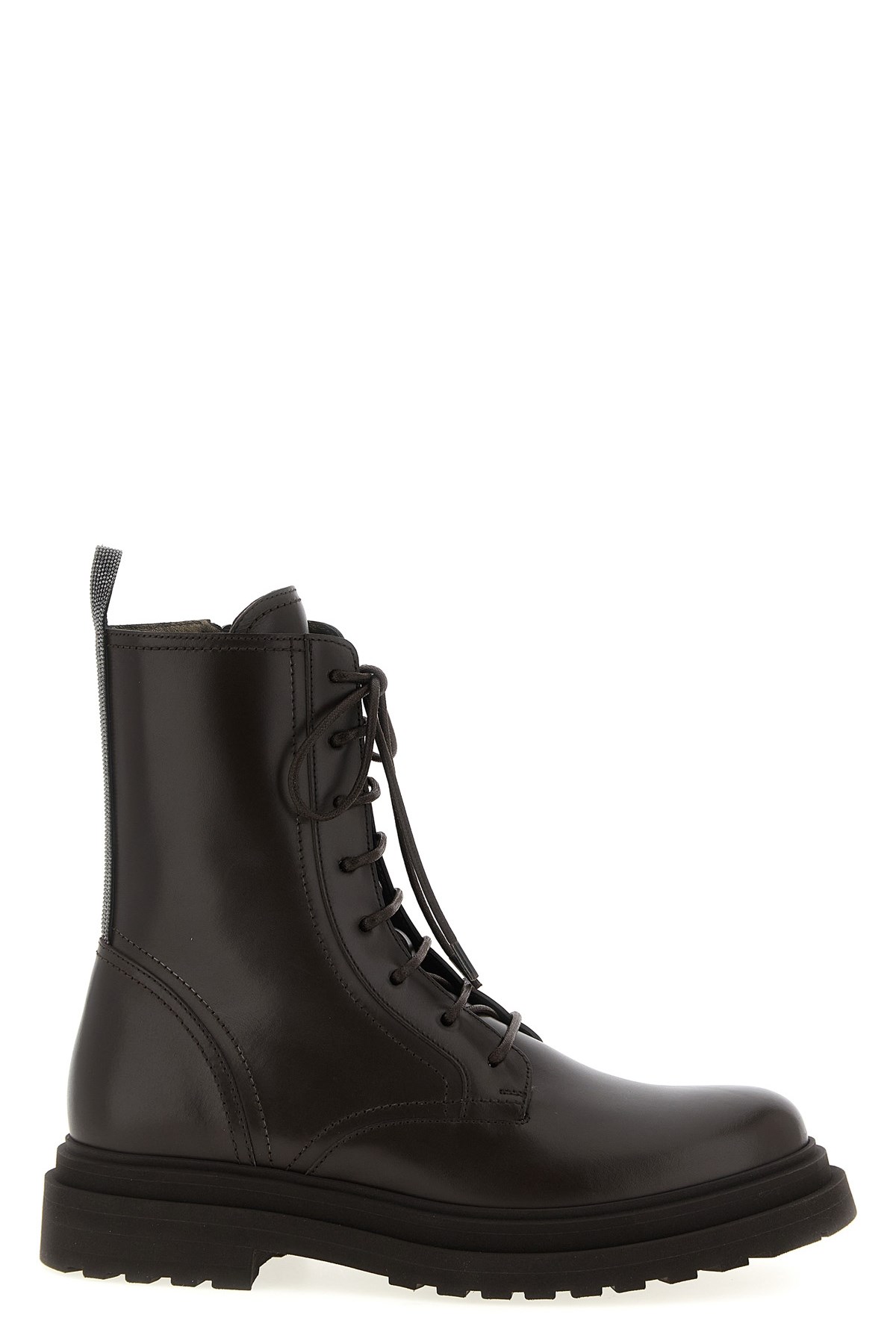 Brunello Cucinelli 'shiny Loop Detail' Combat Boots In Brown
