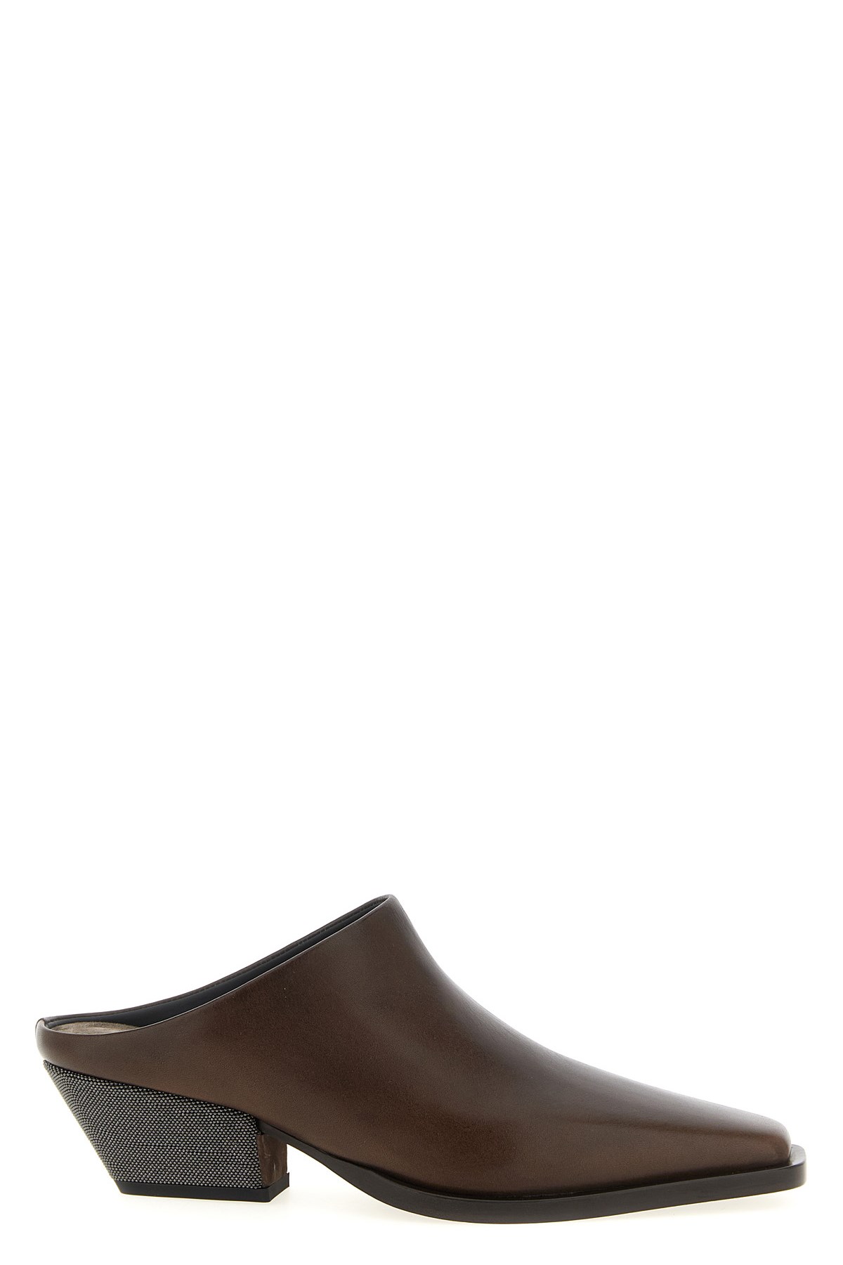 Brunello Cucinelli Western Leather Monili-heel Mules In Brown