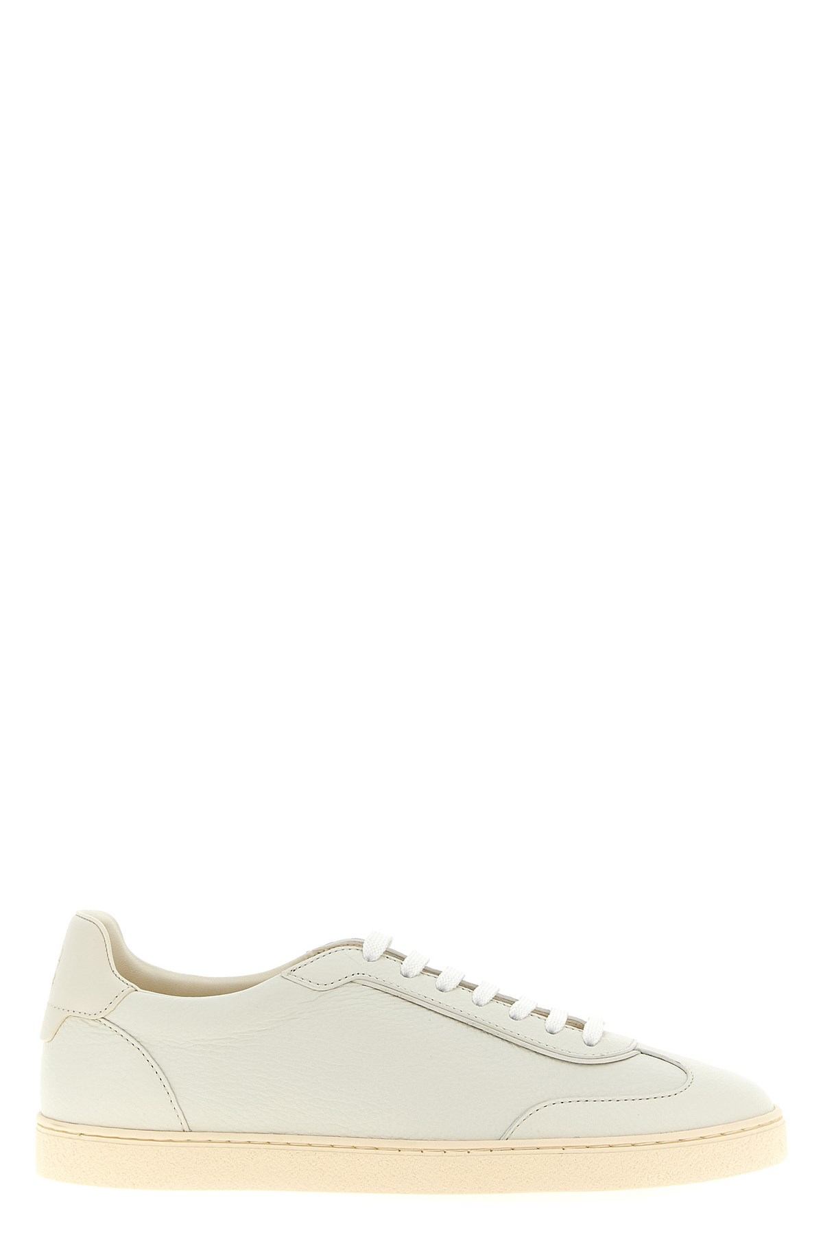 Brunello Cucinelli Smooth Leather Sneakers With Minimalist Design In Neutral