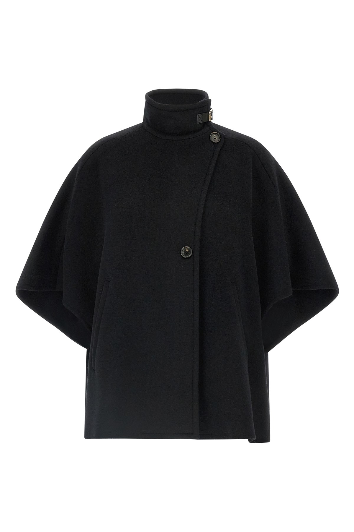 Max Mara Button Detail Cape With High Collar In Black
