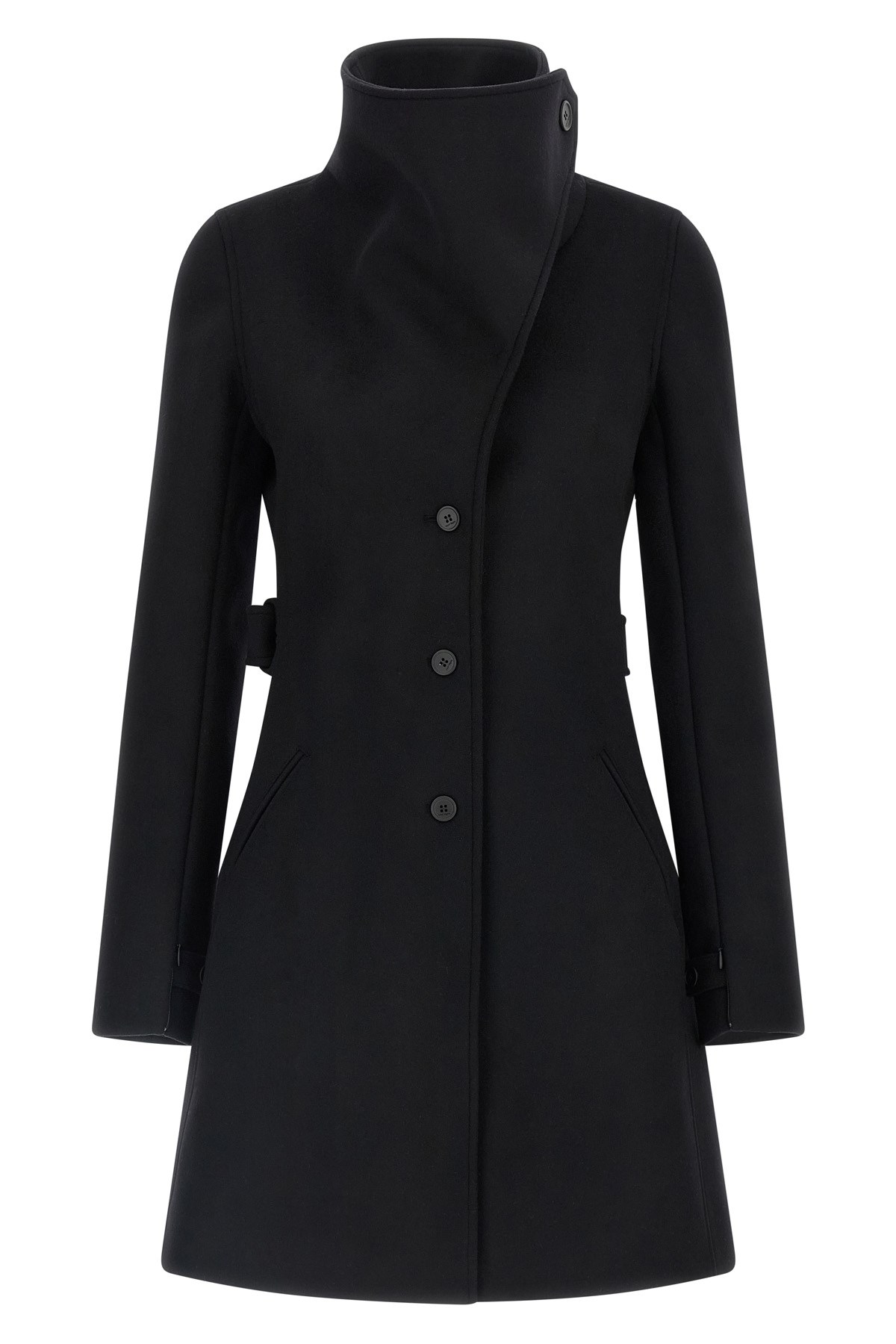 Courrèges Belted Waist High Collar Coat In Black