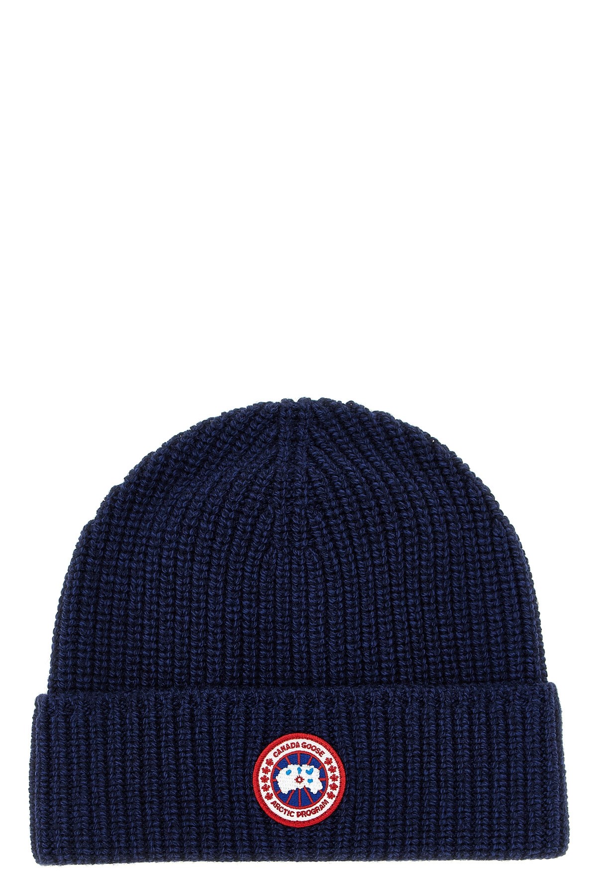 Canada Goose Mens Navy Heather Ribed Toque Wool Beanie Hat In Blue