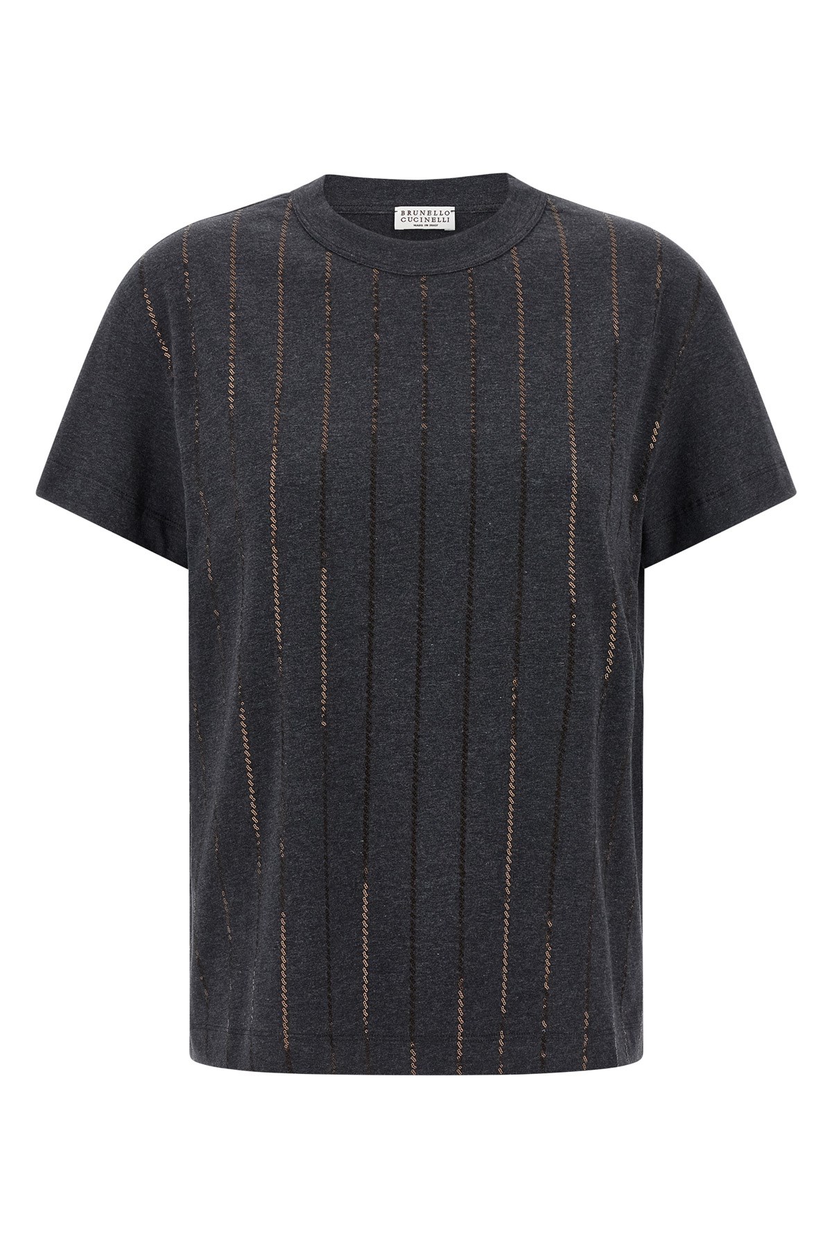 Brunello Cucinelli Dazzling Chalk Stripe Embroidery T-shirt In Gray